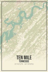 Retro US city map of Ten Mile, Tennessee. Vintage street map.