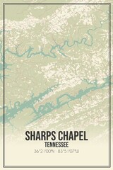 Retro US city map of Sharps Chapel, Tennessee. Vintage street map.