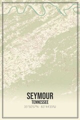 Retro US city map of Seymour, Tennessee. Vintage street map.
