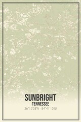 Retro US city map of Sunbright, Tennessee. Vintage street map.