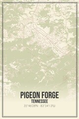 Retro US city map of Pigeon Forge, Tennessee. Vintage street map.