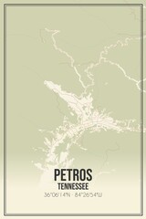Retro US city map of Petros, Tennessee. Vintage street map.