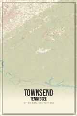 Retro US city map of Townsend, Tennessee. Vintage street map.