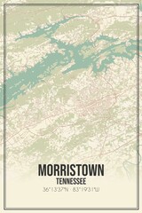 Retro US city map of Morristown, Tennessee. Vintage street map.