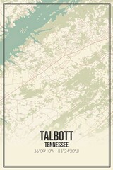 Retro US city map of Talbott, Tennessee. Vintage street map.