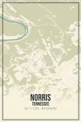 Retro US city map of Norris, Tennessee. Vintage street map.