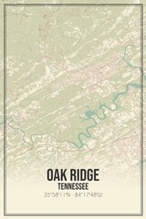 Retro US city map of Oak Ridge, Tennessee. Vintage street map.