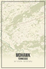 Retro US city map of Mohawk, Tennessee. Vintage street map.