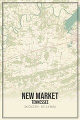 Retro US city map of New Market, Tennessee. Vintage street map.