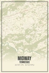 Retro US city map of Midway, Tennessee. Vintage street map.