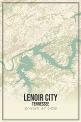 Retro US city map of Lenoir City, Tennessee. Vintage street map.