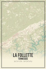 Retro US city map of La Follette, Tennessee. Vintage street map.