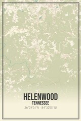 Retro US city map of Helenwood, Tennessee. Vintage street map.