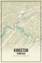 Retro US city map of Kingston, Tennessee. Vintage street map.