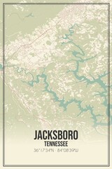 Retro US city map of Jacksboro, Tennessee. Vintage street map.
