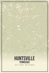 Retro US city map of Huntsville, Tennessee. Vintage street map.