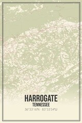 Retro US city map of Harrogate, Tennessee. Vintage street map.