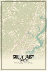 Retro US city map of Soddy Daisy, Tennessee. Vintage street map.
