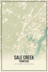Retro US city map of Sale Creek, Tennessee. Vintage street map.