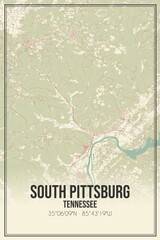 Retro US city map of South Pittsburg, Tennessee. Vintage street map.