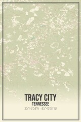 Retro US city map of Tracy City, Tennessee. Vintage street map.