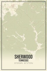 Retro US city map of Sherwood, Tennessee. Vintage street map.