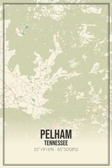 Retro US city map of Pelham, Tennessee. Vintage street map.