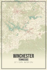 Retro US city map of Winchester, Tennessee. Vintage street map.