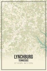 Retro US city map of Lynchburg, Tennessee. Vintage street map.