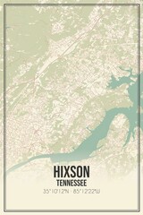 Retro US city map of Hixson, Tennessee. Vintage street map.