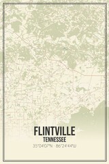 Retro US city map of Flintville, Tennessee. Vintage street map.