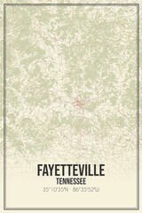Retro US city map of Fayetteville, Tennessee. Vintage street map.