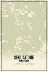 Retro US city map of Sequatchie, Tennessee. Vintage street map.