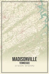 Retro US city map of Madisonville, Tennessee. Vintage street map.