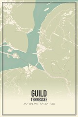 Retro US city map of Guild, Tennessee. Vintage street map.