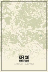 Retro US city map of Kelso, Tennessee. Vintage street map.