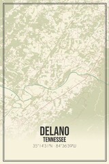 Retro US city map of Delano, Tennessee. Vintage street map.