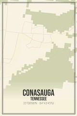 Retro US city map of Conasauga, Tennessee. Vintage street map.