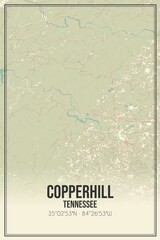 Retro US city map of Copperhill, Tennessee. Vintage street map.