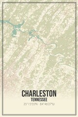 Retro US city map of Charleston, Tennessee. Vintage street map.