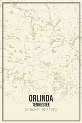 Retro US city map of Orlinda, Tennessee. Vintage street map.