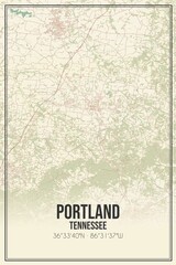 Retro US city map of Portland, Tennessee. Vintage street map.