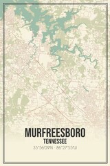 Retro US city map of Murfreesboro, Tennessee. Vintage street map.