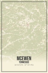 Retro US city map of McEwen, Tennessee. Vintage street map.