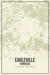 Retro US city map of Eagleville, Tennessee. Vintage street map.