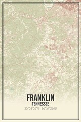 Retro US city map of Franklin, Tennessee. Vintage street map.