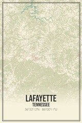 Retro US city map of Lafayette, Tennessee. Vintage street map.