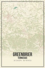 Retro US city map of Greenbrier, Tennessee. Vintage street map.