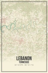 Retro US city map of Lebanon, Tennessee. Vintage street map.