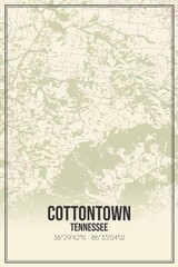 Retro US city map of Cottontown, Tennessee. Vintage street map.